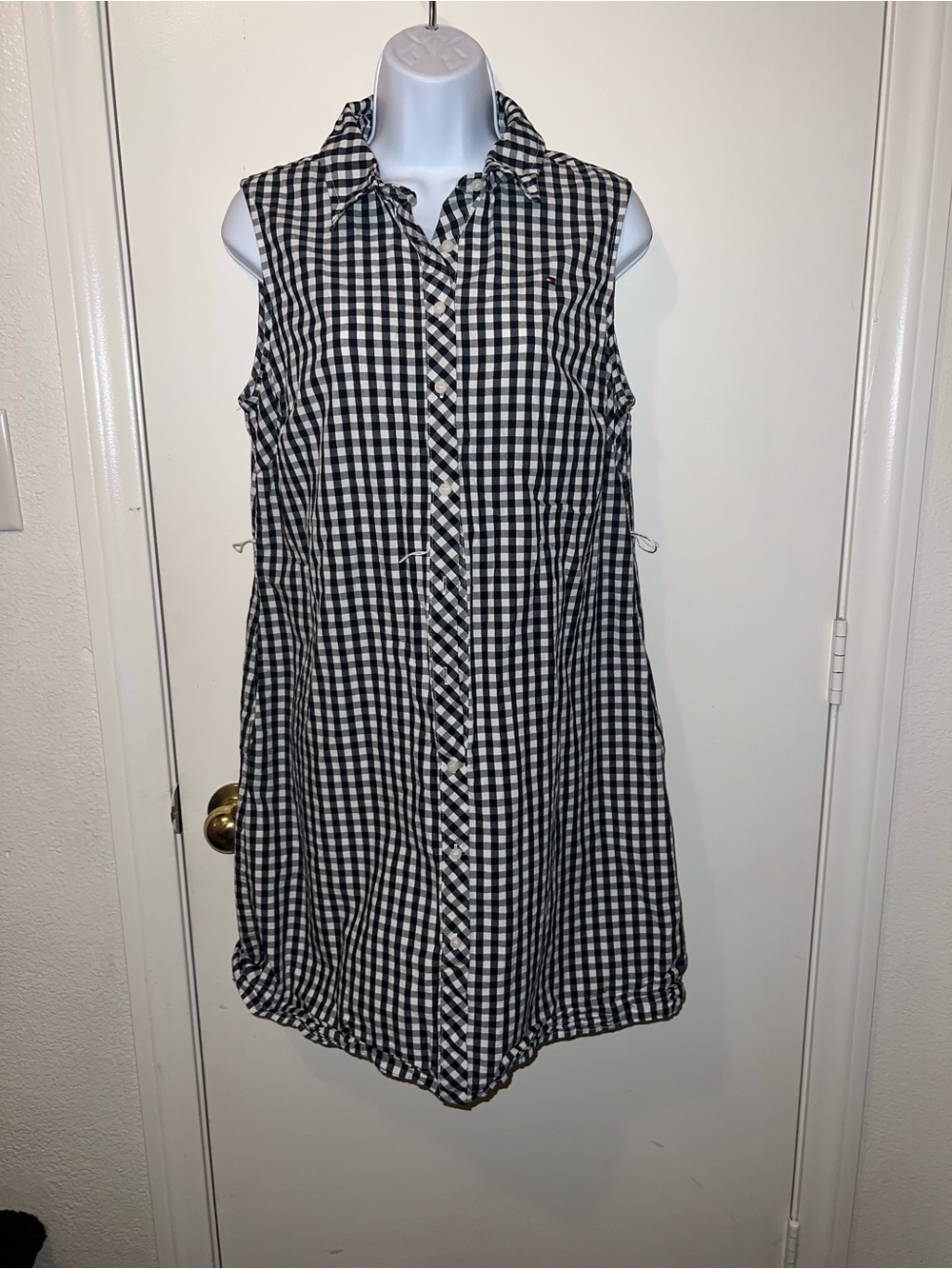 Tommy Hilfiger Black & White Gingham Sleeveless Shirt Dress